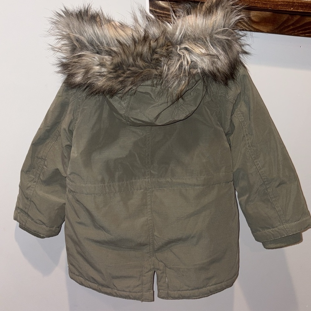 H&M Toddler Hooded Padded Parka w/Faux Fur Trim Size 3-4 Olive Green/Cream NWOT - Picture 5 of 13